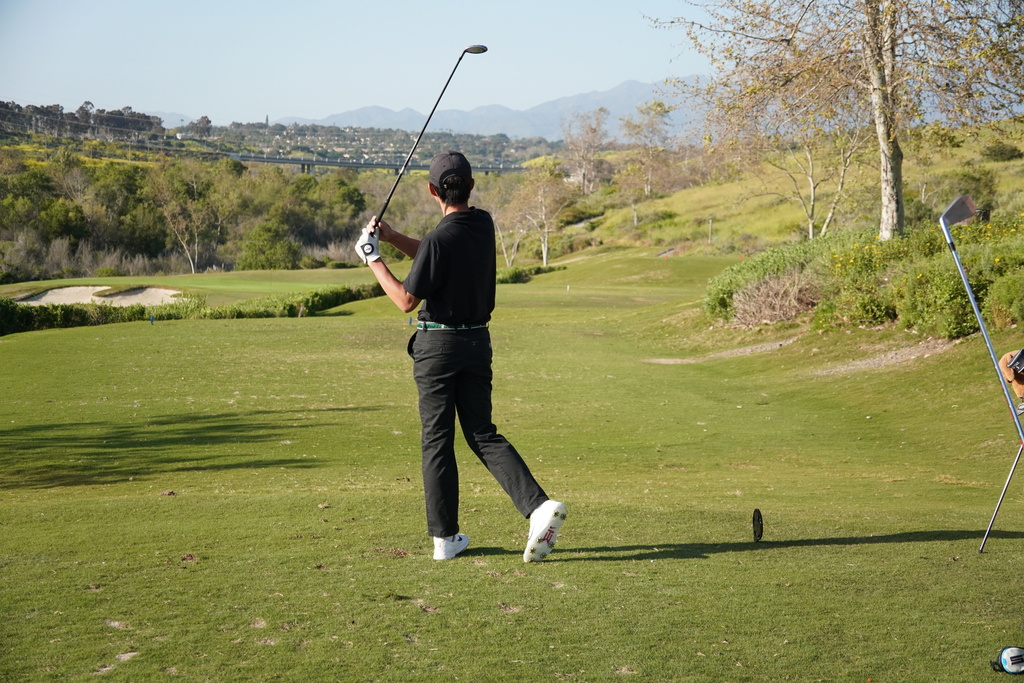 Harley on the tee box of hole 4.