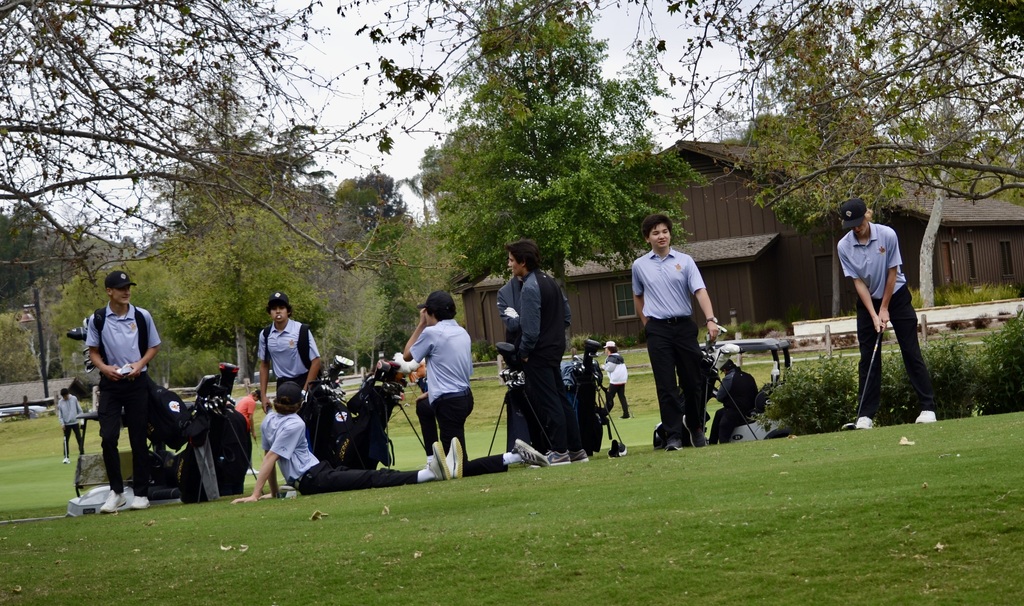 Frosh/soph waiting to tee off following the Varsity and JV teams today.