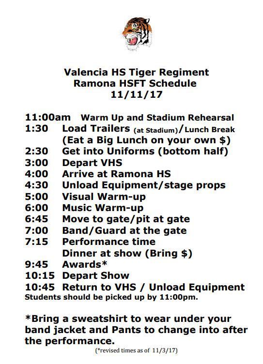 11/11/17 Ramona HS Call Sheet Southwest Regional Tournament