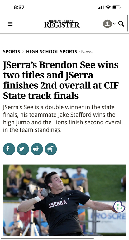 JSerra Boys Track finishes 2nd in state behind See and Stafford 

https://www.ocregister.com/2023/05/27/jserras-brendon-see-wins-shot-put-and-discus-titles-at-cif-state-track-finals/