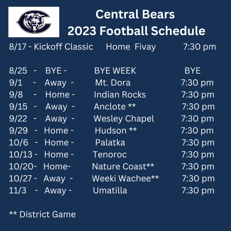 Our new schedule we now have a bye week 1 and play at home week 8.
WE ARE CENTRAL
