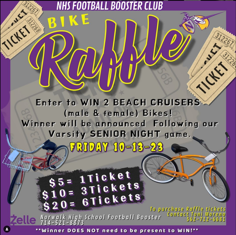 **BIKE RAFFLE** Enter to WIN 2 Beach cruisers. All money raised goes to help with banquets and snack bar. All information is in the flyer! Winner will be announced at our home game for Senior night! # (winner don’t need to be present to win)