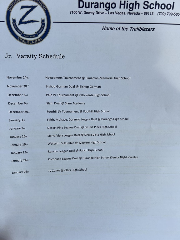 JV Schedule