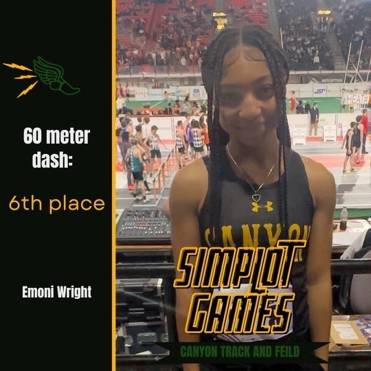 Emoni Wright with a 6th place finish in the 60 meter dash!!