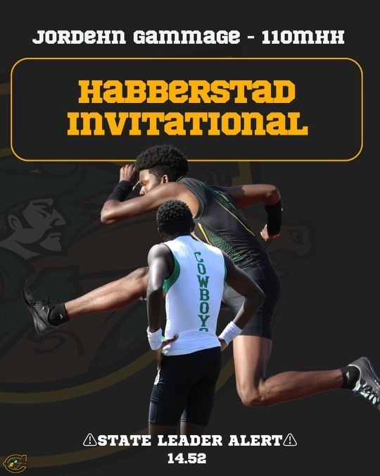 State Leader Alert!! Jordehn Gammage currently has the fastest time in the State in the 110 hurdles!! Let’s Go!!