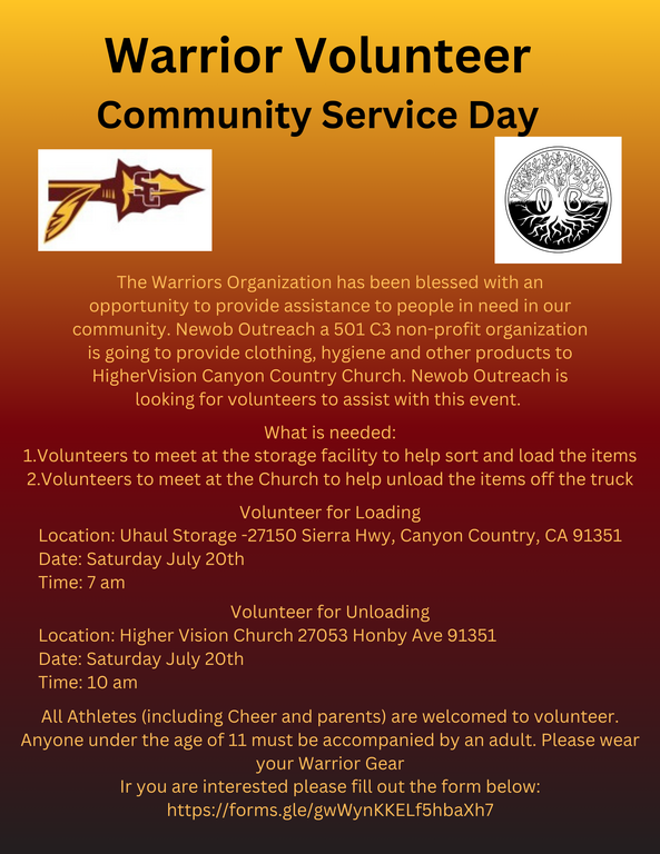 Volunteerism is an important piece to our young men's growth. If you can help please sign up. Thank you