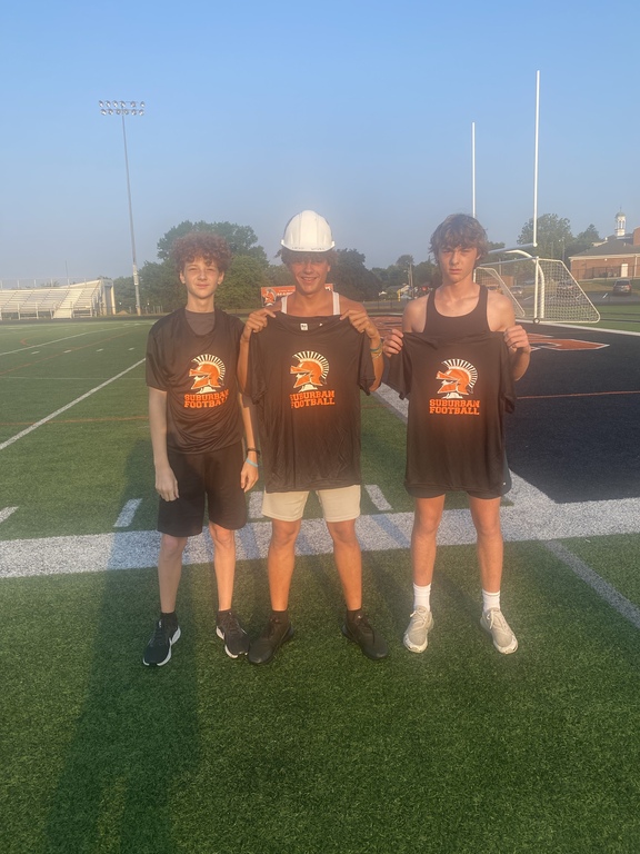 Congrats to our 7 players who earned the hard hat this week for their attendance at workouts throughout the winter, spring, and summer!! In this picture (l-r) Troy B, Steven B, Zephyr HS (Jase H not pictured).