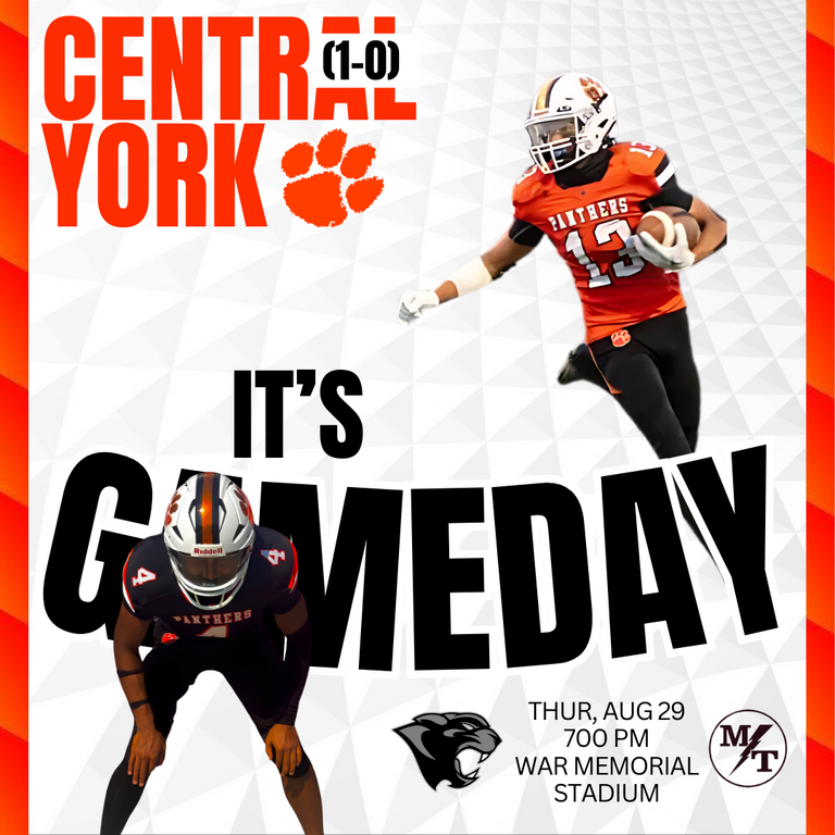 🚨Week 2 Showdown: Thursday Night Football!🚨

🏈| Central York vs Manheim Township
📌| Manheim, Pa - War Memorial Stadium
🎥| High School Sports Live will be showing the game:

ABC 27.3
Comcast 246
Verizon 461

Live-stream: https://youtube.com/watch