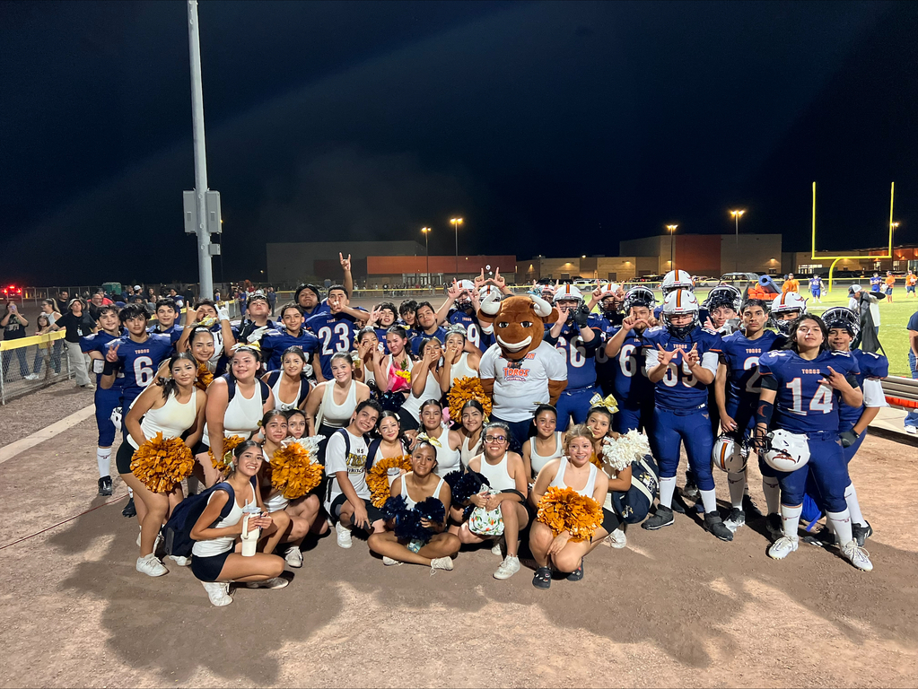 Our Somerton Toros team with the Cheerleaders for a photo op after our 1st Win of the season!