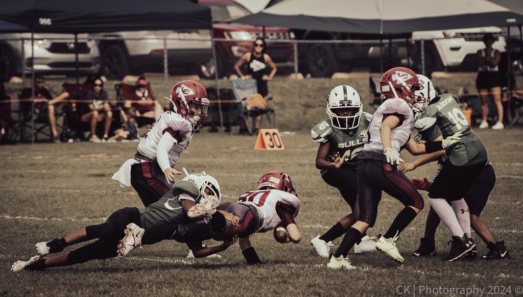 #25 stretches out long for a Photo-of-the game lesson in working hard for the tackle!! #gobulls #hornsup #POTG
