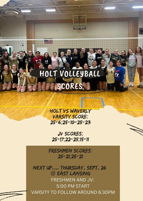 Holt Volleyball sweeps Waverly Tuesday evening!
Photo: Holt Varsity with Junior High program...the future of Holt Ram Volleyball
