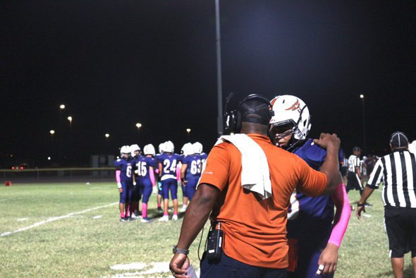 Head Coach Atherton sending in the play with our Quarterback Jesus Valenzuela