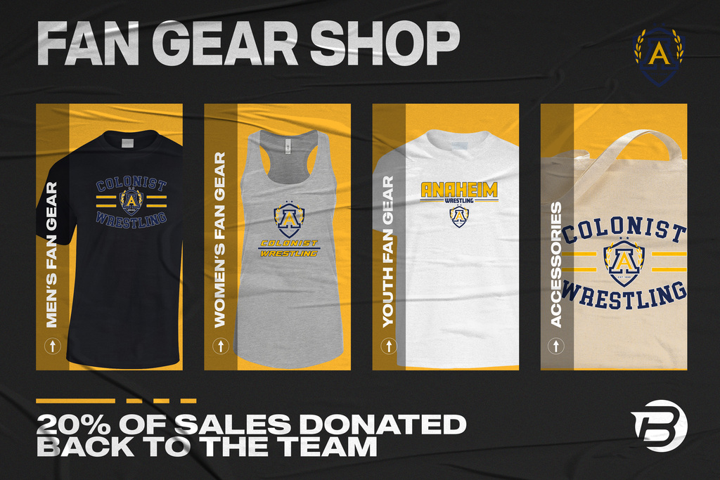 Your store is live! Shop your Fan Gear here: https://www.blastfangear.com/collections/anaheim-hs-wrestling-fan-store