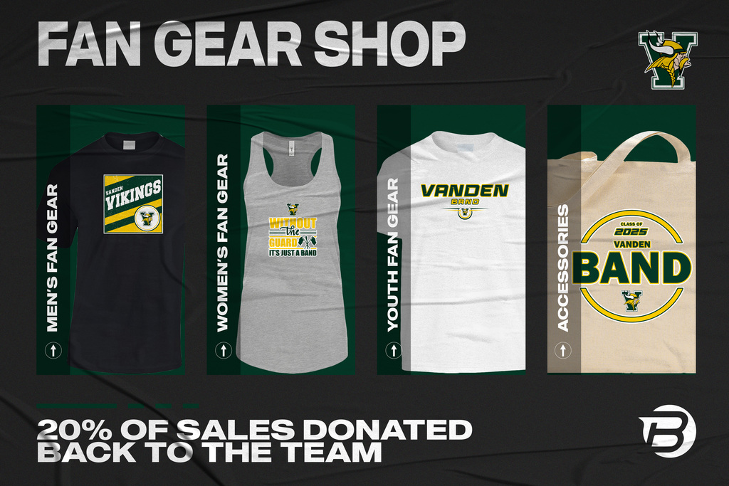 Your store is live! Shop your Fan Gear here: https://www.blastfangear.com/collections/vanden-hs-band-fan-store