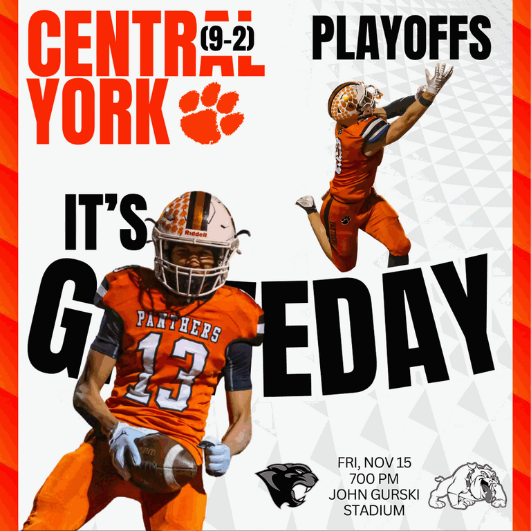 🚨🏈 Game Day! 🏈🚨

🔥Semi-Finals Time!!🔥

🌟| Central York vs Wilson

📌| Wilson High School, John Gurski Stadium :
2601 Grandview Blvd, Reading, PA 19609

🏈| Kickoff is at 7:00 PM !

🎟️ Tickets: Since this is a PIAA playoff game, all tickets must b