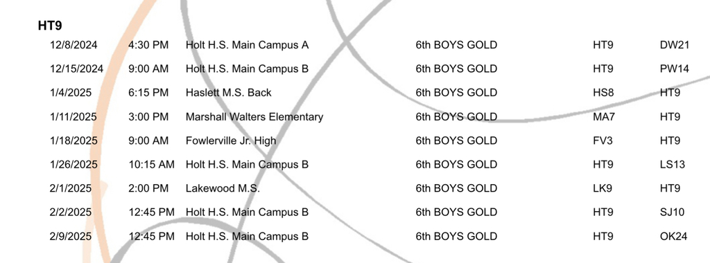 Red Cedar game schedule for this season