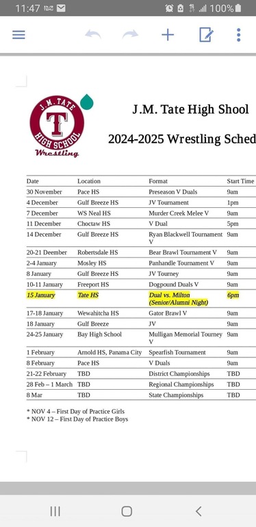 Team meets and tournament schedule