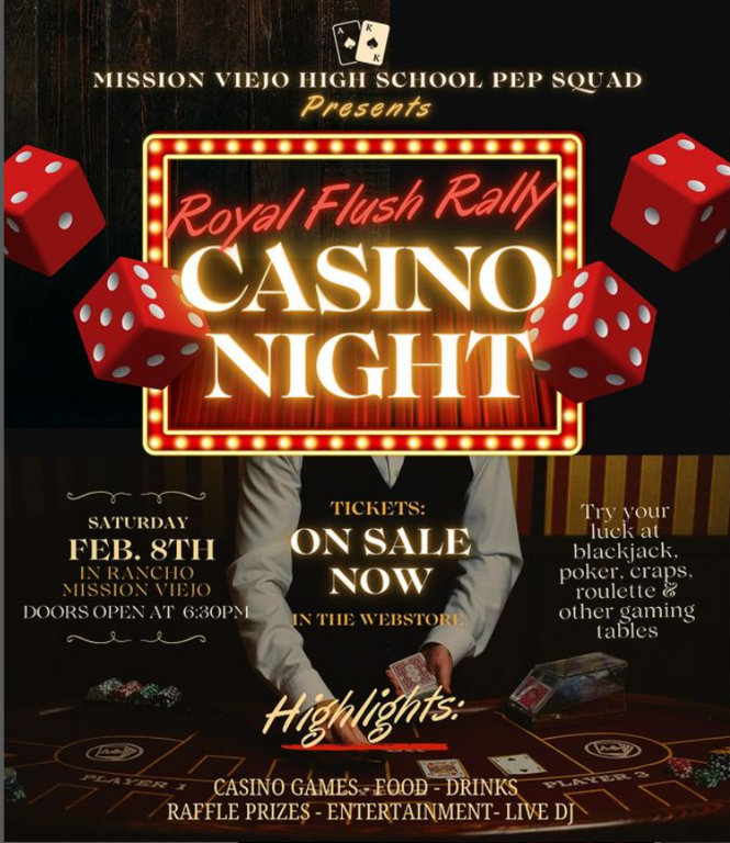 MVHS PEP SQUAD PRESENTS: Royal Flush Rally CASINO NIGHT! 🎲✨ Please join us for an adults only night of glitz and glamour with professional casino dealers, amazing food & drinks, sensational prizes, a live DJ, and so much more! 💃🏽🎰 More information, includ