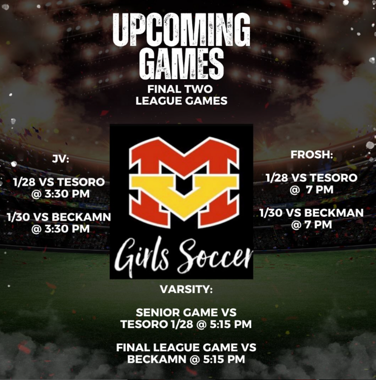 Excited to finish League play with two home games!

Jan 28th vs Tesoro & Jan 30th vs Beckman