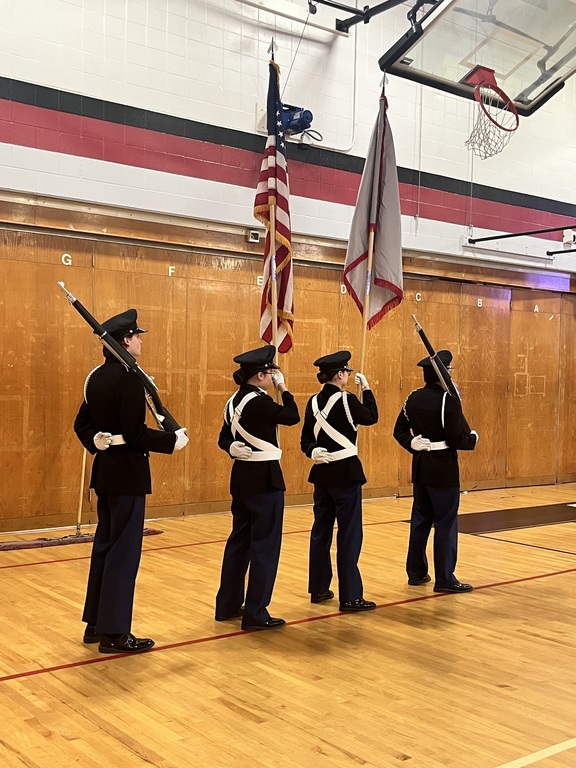 Honor Guard getting ready to present the colors at the Senior Night basketball game!