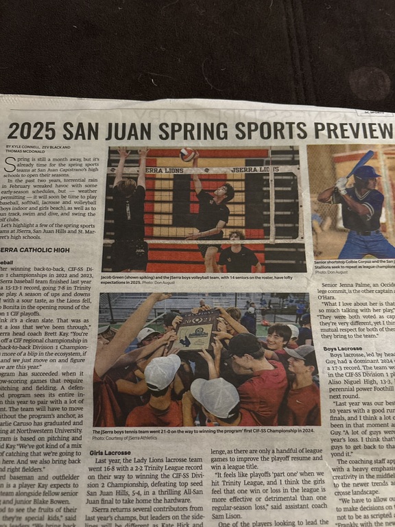 Check out The Capistrano Dispatch 2/12-2/27 to see some media on our VB team. There is even a rare interview with our very own Tim Layton.