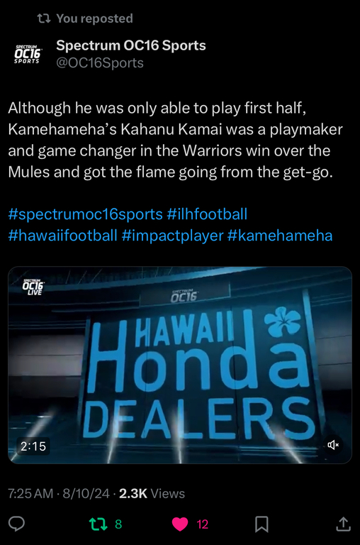 Impact Player Game 08/10/2024
Stats:
3 Tackles, 3 PBUs, 1 Interception (Only Played 1st Half)