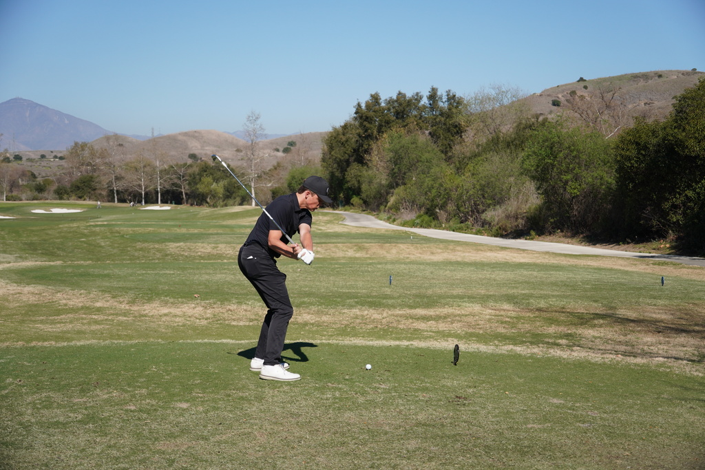 Finn Yeomans on his opening round tee shot.