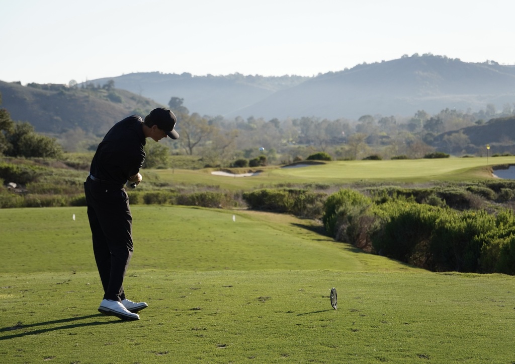 Hollan on the tee of hole 8 which is a 190 yard par 3.