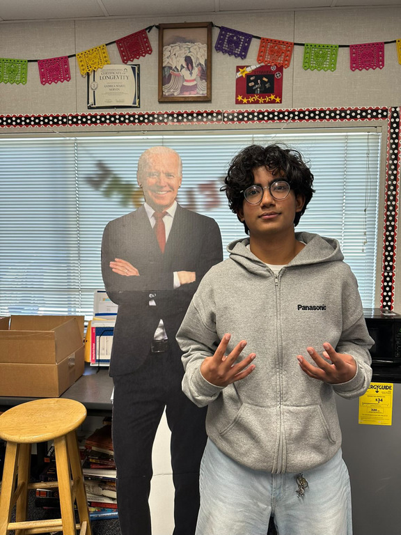 Rahul posing with Joe Biden in our MUN classroom!