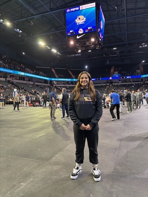 Gia Coons at the CA State Championships.  6th place at 155lbs.
