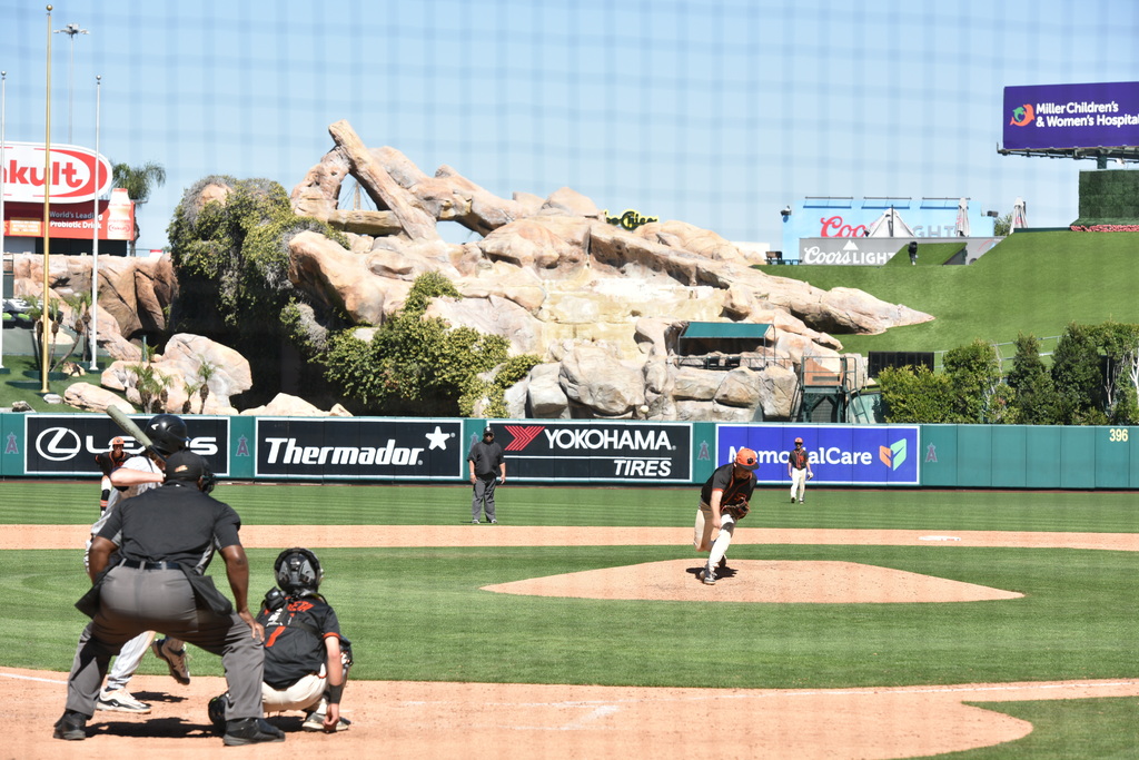 Charlie pitching at Angele Stadium