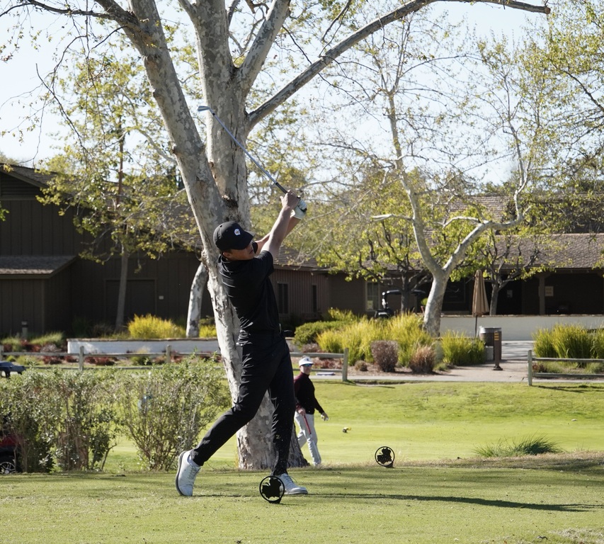 Finn on the first tee of the round.