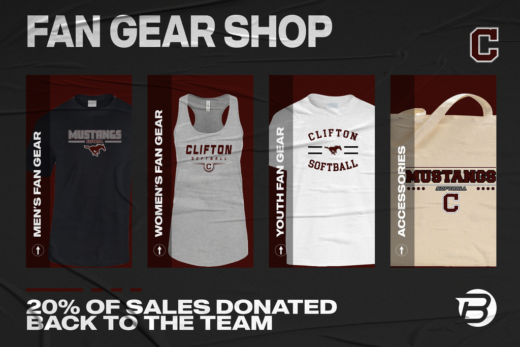 Your store is live! Shop your Fan Gear here: https://www.blastfangear.com/collections/clifton-hs-girls-softball-fan-store