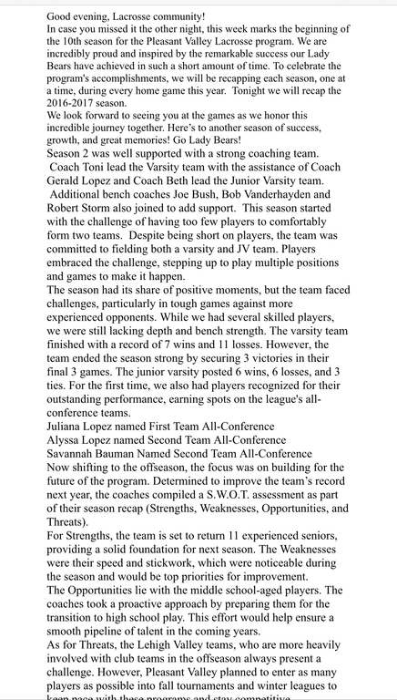 Spotlight for Tonight’s Half-Time was 2017!!  Here’s the highlights read at the game. Thanks Reggie!!