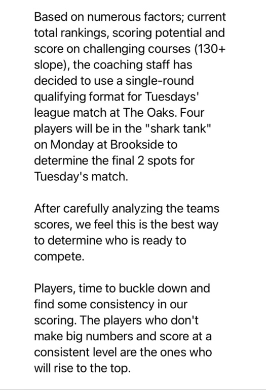 Coach Waters' update for this week