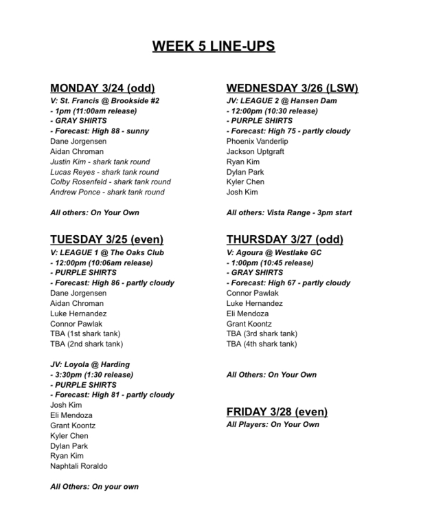 This week's line up