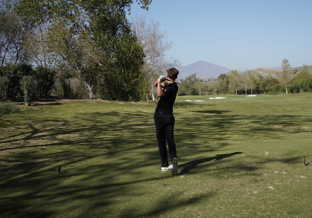 Hollan Breaux with his opening round tee shot against St. Margarets.