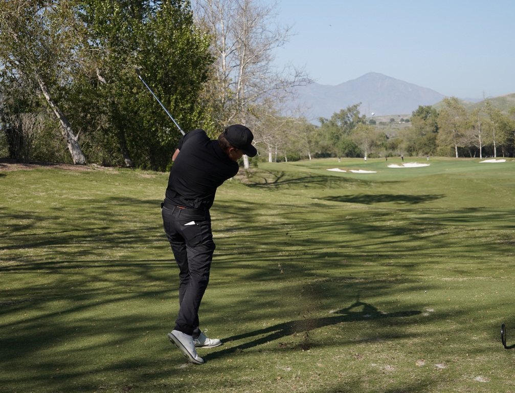 Finn Yeomans on the tee box of hole 1.  Finn was the medalist of the round with a low score of 33 or 3 under par.