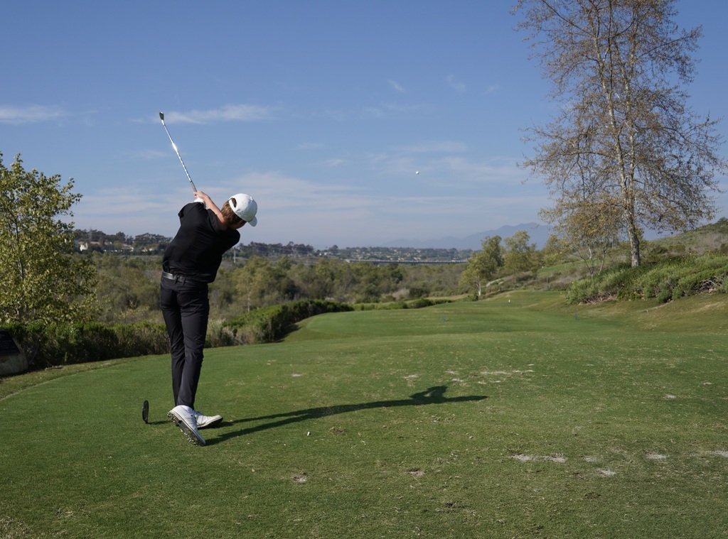 Gianni with his tee shot on hole 4 a 220 yard par 3.
