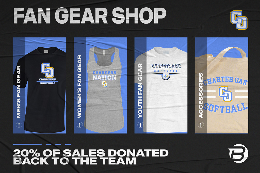Your store is live! Shop your Fan Gear here: https://www.blastfangear.com/collections/charter-oak-hs-softball-fan-store