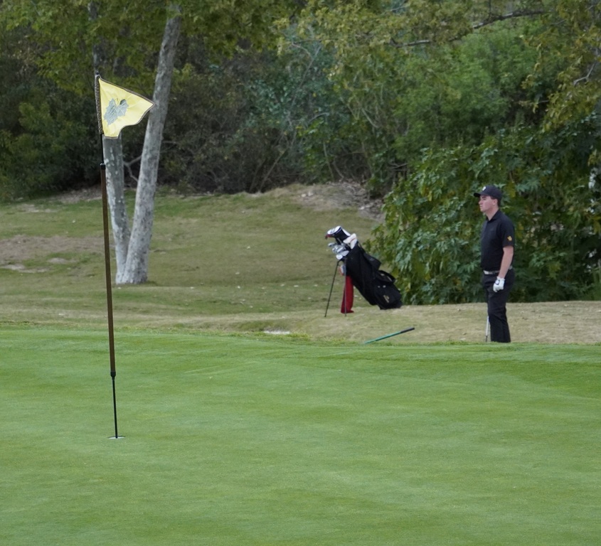 Liam on the fringe of the green on hole 5.