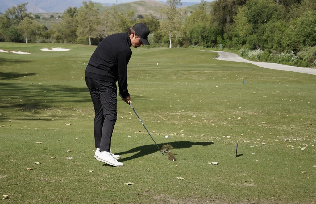 Finn Yeomans with his opening round tee shot.  Finn finished the round with a low score of 33 and was the medalist of the round.