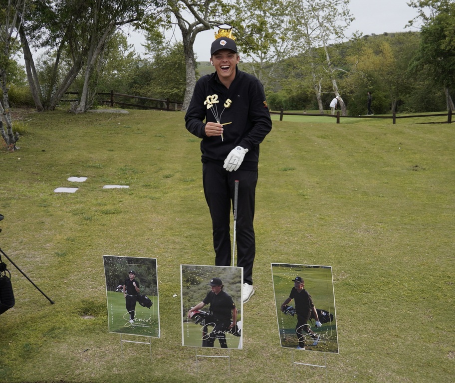 Finn Yeomans and his Senior Day Golf moment.  The last home match is dedicated to the seniors of the team.