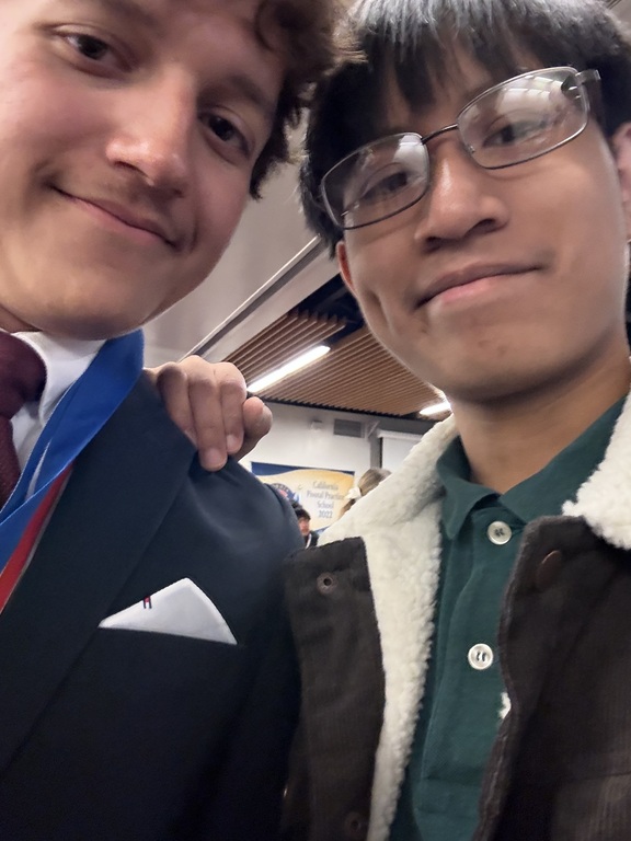 The nepotism that will occur being friends with the new DG (this is a joke idk how to gain anything from my friends)(also this is Noah and I at the MUN banquet)