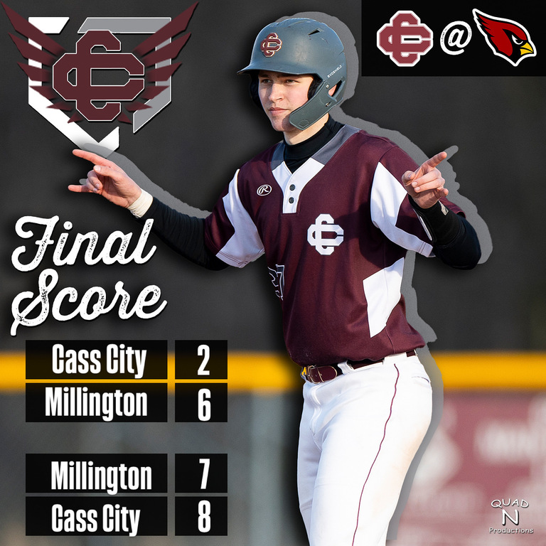 Cass City walks off Millington to take game 2 and travels home with a split in conference play with a record of 5-1 and 10-3-1 overall. Next will be hosting the Gavel Club Wood Bat Classic Varsity Tournament this Saturday. #winnerswork #team127