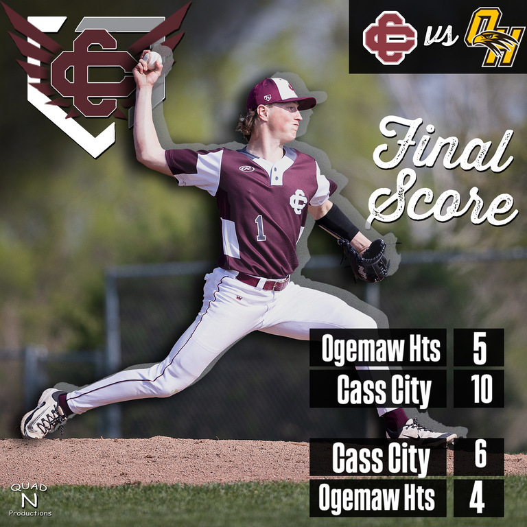 Cass City Sweeps Ogemaw Hts in the Final regular season games of the year. Entering the MHSAA Division 3 District 91 with a regular season record of 22-10-1 and the Big Thumb Conference White division title with a record of 12-2 in league play.  The Red H