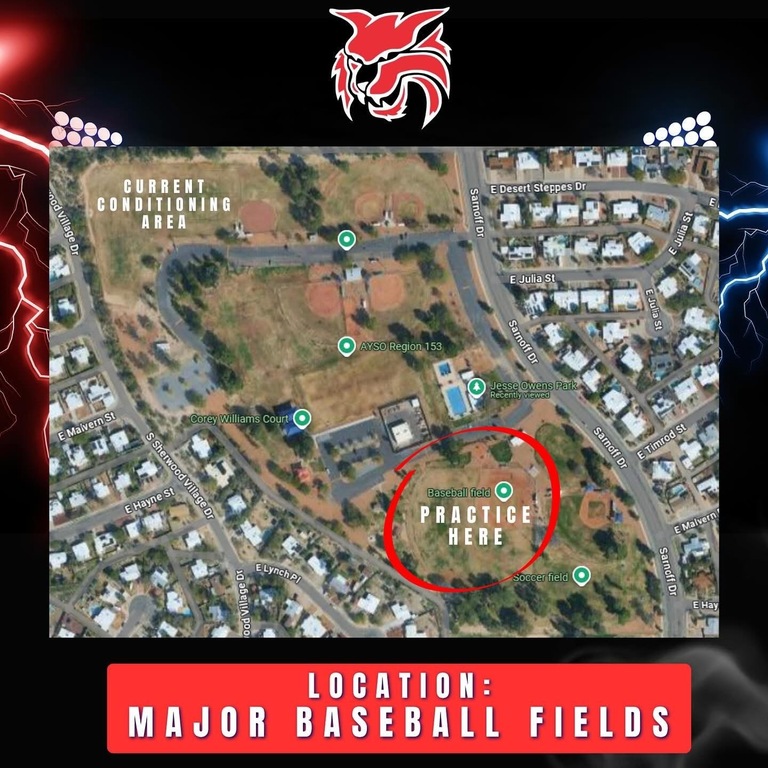 ATTENTION WILDCAT FAMILY❗️
Official Season Starts 7/7❗️
Mandatory Practice Monday - Friday 7/7 to 7/18‼️
Football & Cheer 🐾
Location: Jesse Owen’s Major Baseball Fields
Time: 6pm 
ALL PAPERWORK DUE❗️