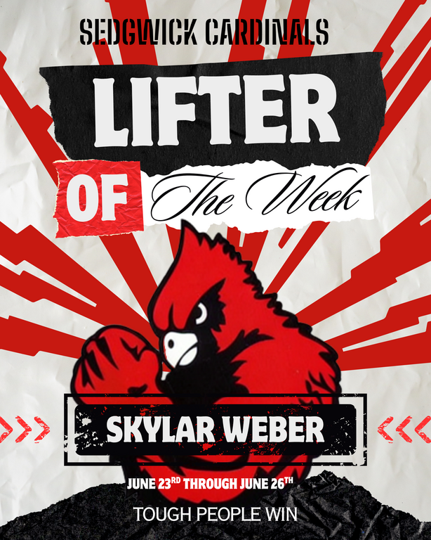 Just realized I forgot to post our lifter of the week for last week! Skylar Weber has 100% so far this summer and has been putting in great work!