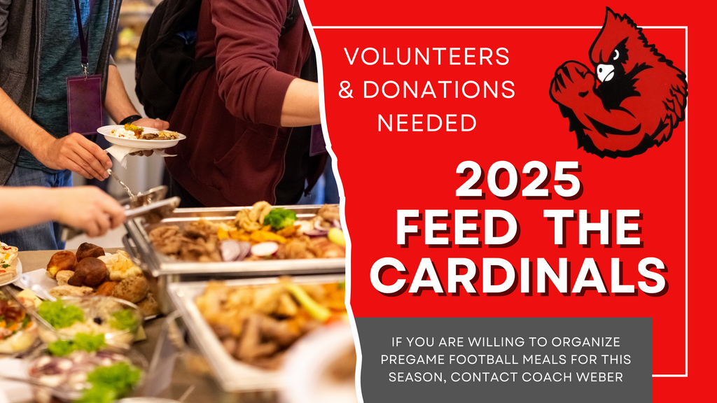 Sedgwick Football Community!

As we start to look towards our 2025 season, we are looking for organizers, volunteers, and donations for pregame meals for our football team. I call this "Feed the Cardinals"

If you care to share your time or talent or dona