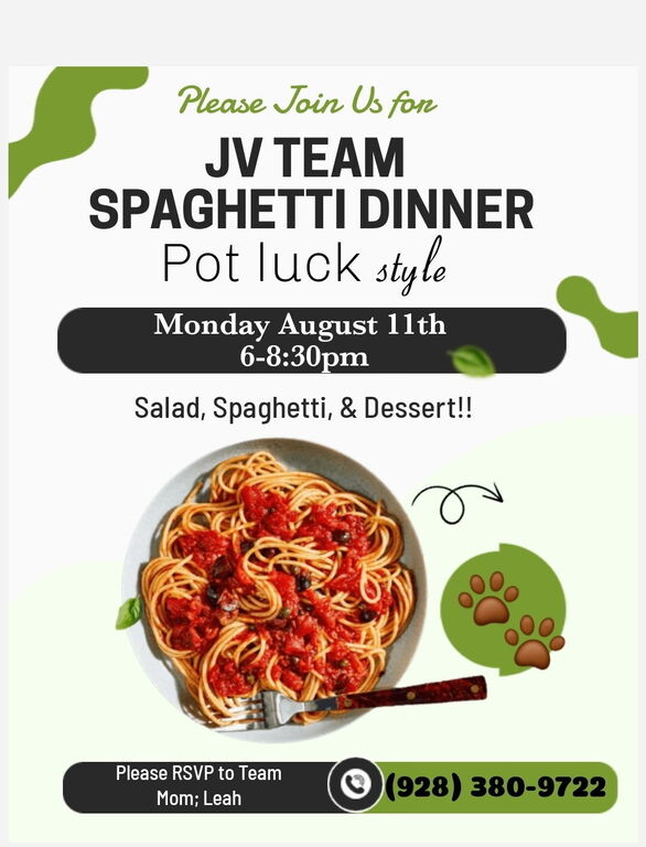 Be sure to check out the post about our upcoming JV Team Spaghetti Dinner-Potluck Style! When you RSVP please let me know what you will bringing. Thanks so much!